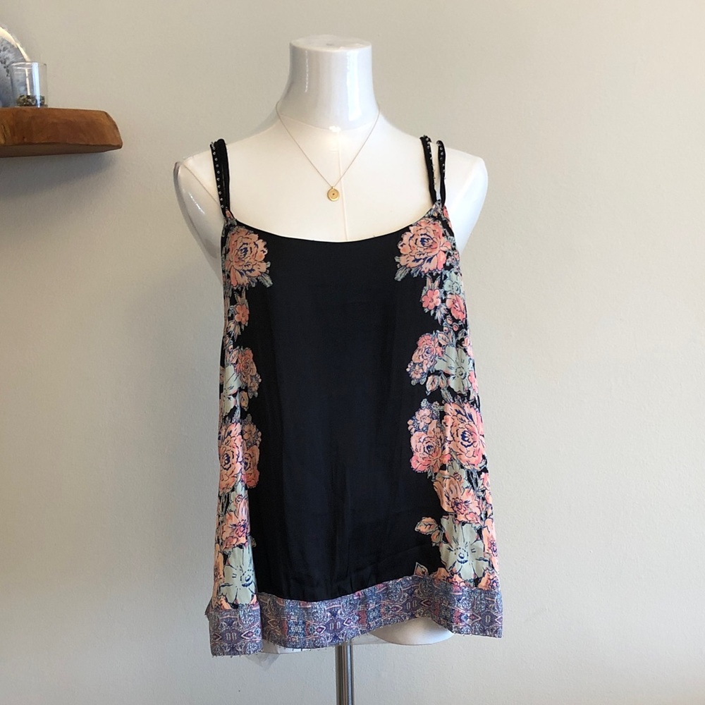 Free People Black Floral Beaded Boho Camisole
